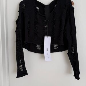 Edgy Black Distressed Women's Crop Top